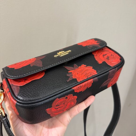 Coach CCF74 Hailey Flap Bag With Floral Print Black/Red - Picture 8 of 10